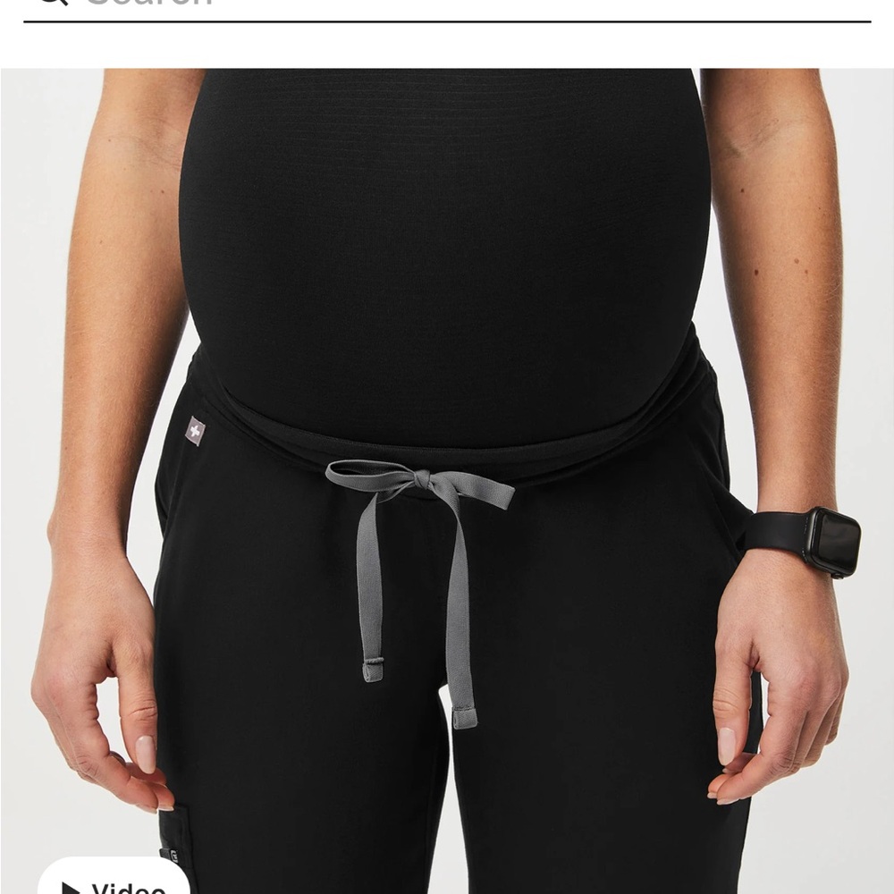 FIGS Maternity Black Jogger Pants with Gray Drawstring